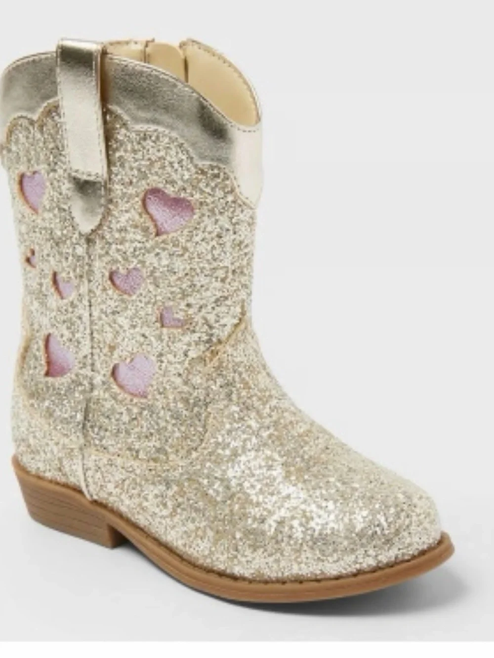 Girls' Dallas Gold Glitter Hearts Western Cowboy Boots - Toddler size 6